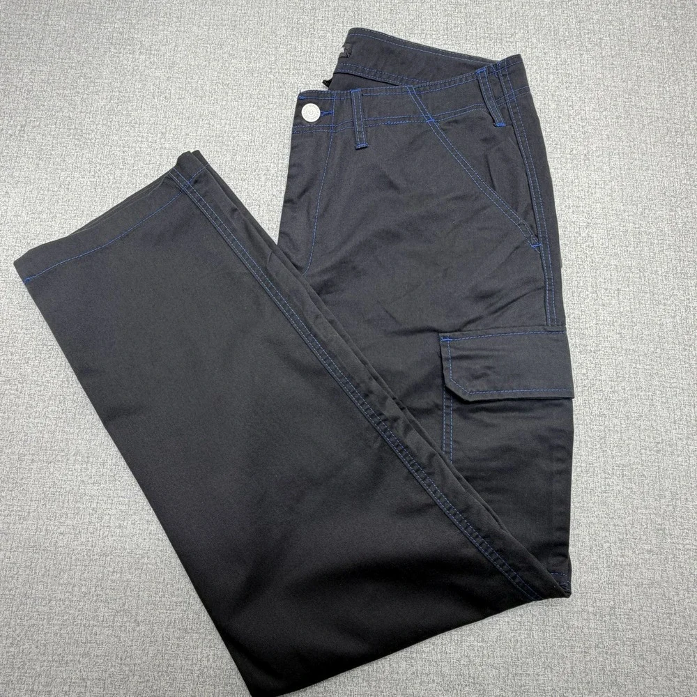 True Religion Mens Cargo Pants Black Pacific Blue Contrast Stitch Size 34 NEW